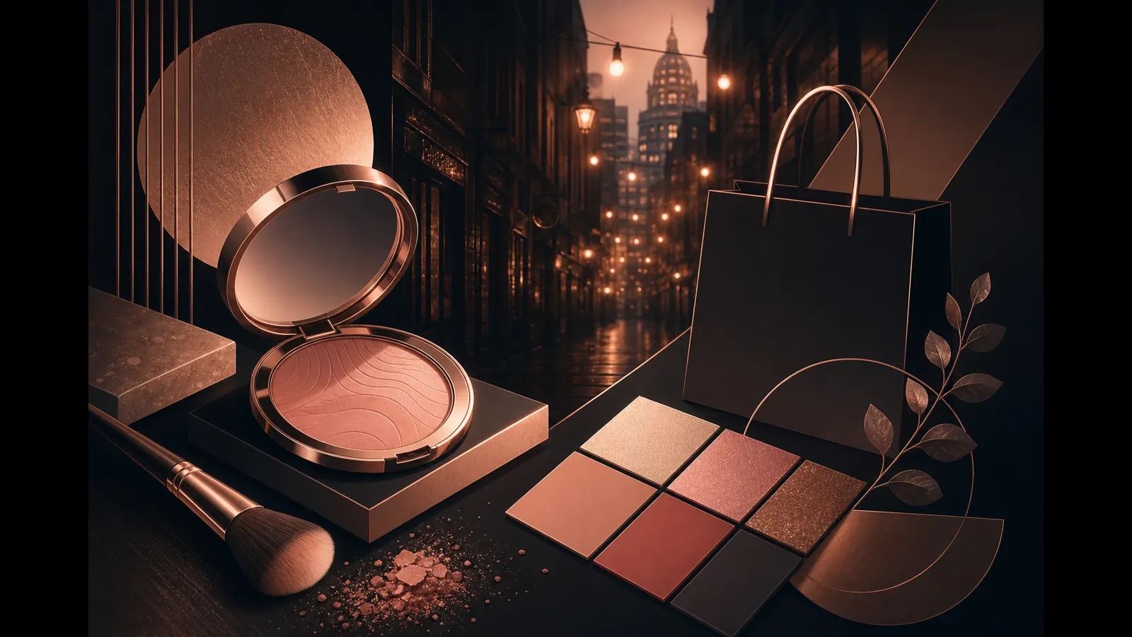 Stylised luxury makeup ecommerce motifs with Melbourne laneway light for The Makeup Co