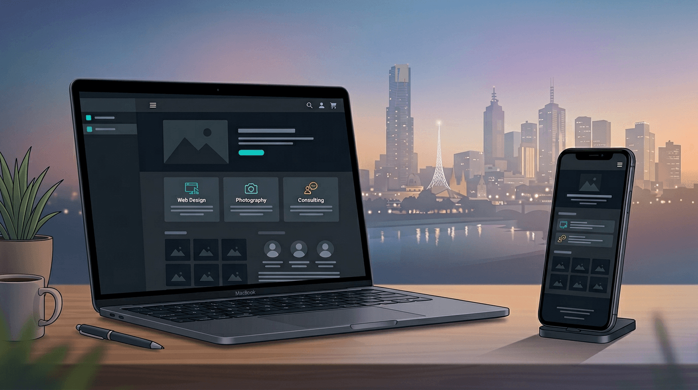 Illustration of a modern small business website on multiple devices