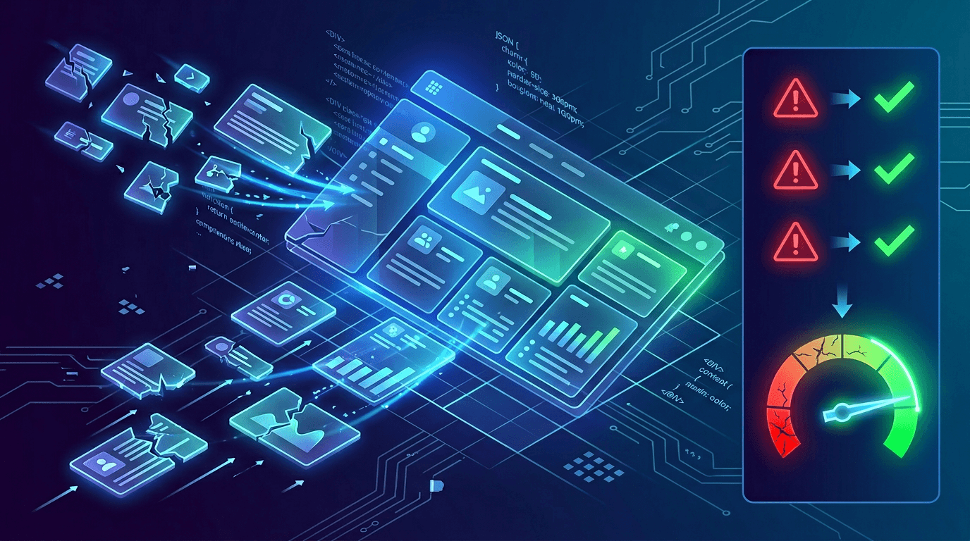 Illustration of a broken website interface being repaired